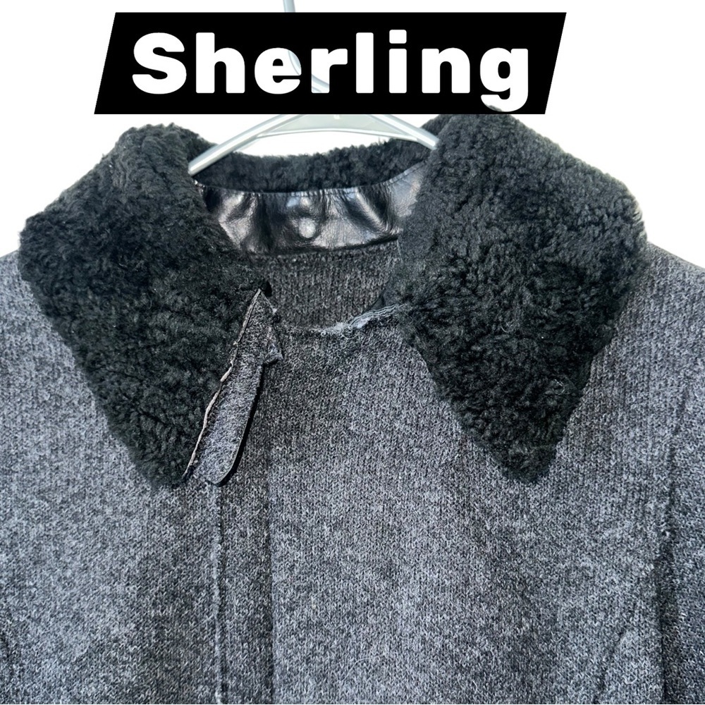 M0851 WOOL SHEARLING Collar Insulated WARM Pea Coat Trench Jacket Dark Grey M /8 - Picture 5 of 13